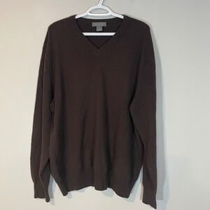 Daniel Cremieux Signature Collection Brown 100% Cashmere V-Neck Sweater Mens XL